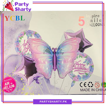 Magical Butterfly Foil Balloon Set – 5 Pcs For Butterfly Theme Birthday Party Decoration & Celebrations